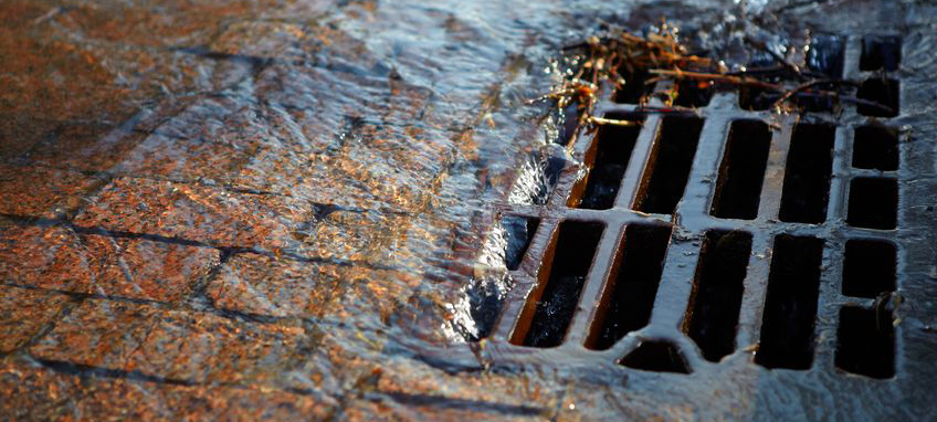 Stormwater flowing into a drain